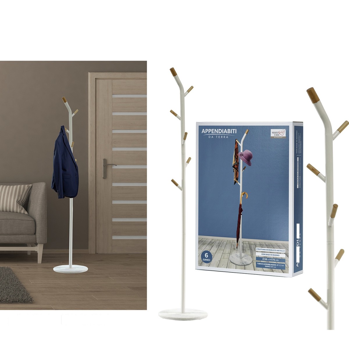Καλόγερος Λευκό Μέταλλο/Ξύλο Φ36x175cm