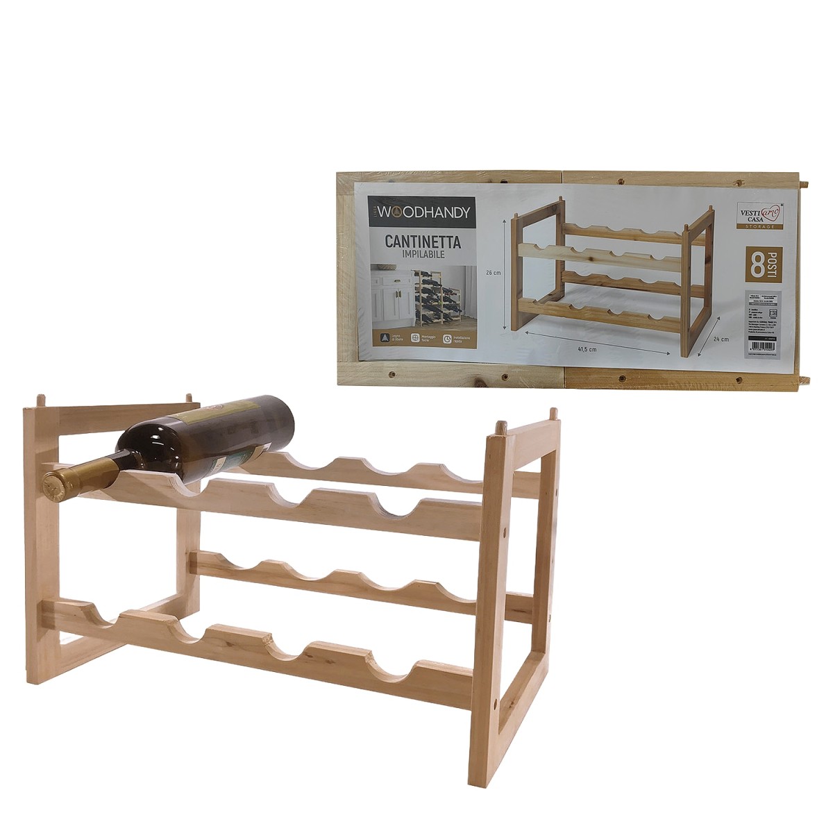 Μπουκαλοθήκη Με 8 Θέσεις Φυσικό Ξύλο 41.5x24x26cm