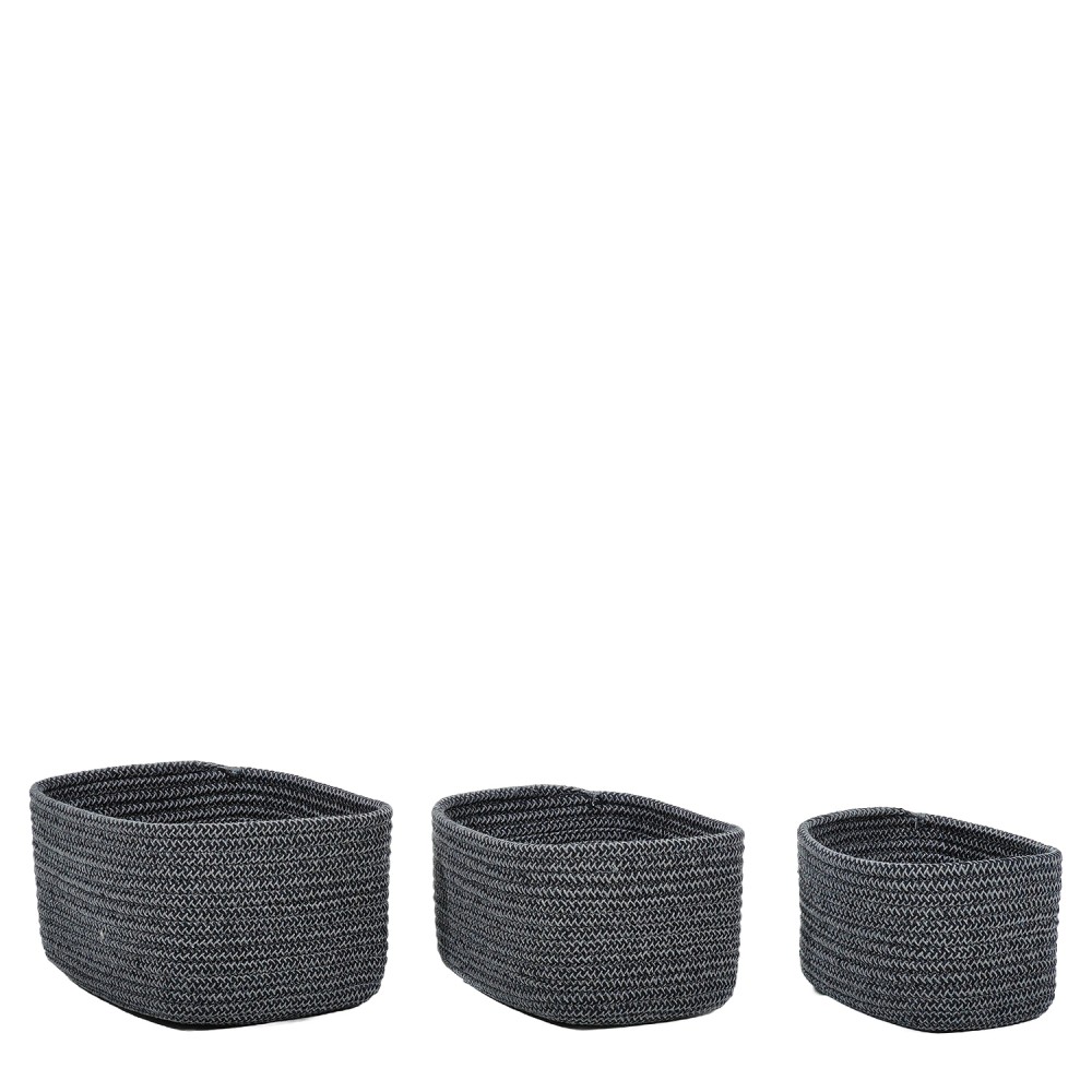 Καλάθι Ορθογώνιο Γκρι/Μαύρο Polycotton Σετ 3Τμχ