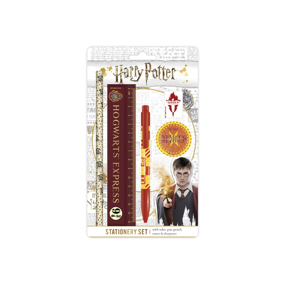 Σετ Γραφικής Ύλης Harry Potter Με Χάρακα Στυλό Μολύβι Γόμα Και Ξύστρα