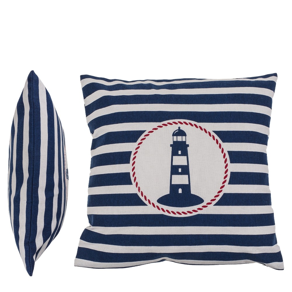 Διακοσμητικό Μαξιλάρι Φάρος Με Φερμουάρ Μπλε/Λευκό 64% Polyester/19% Βαμβάκι/17% Βισκόζη 40x40cm 1Τμχ