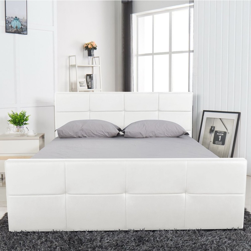 Κρεβάτι ArteLibre ANEMONE Λευκό PU Με Αποθηκευτικό Χώρο 217.5x170.5x100cm (Στρώμα 160x200cm)