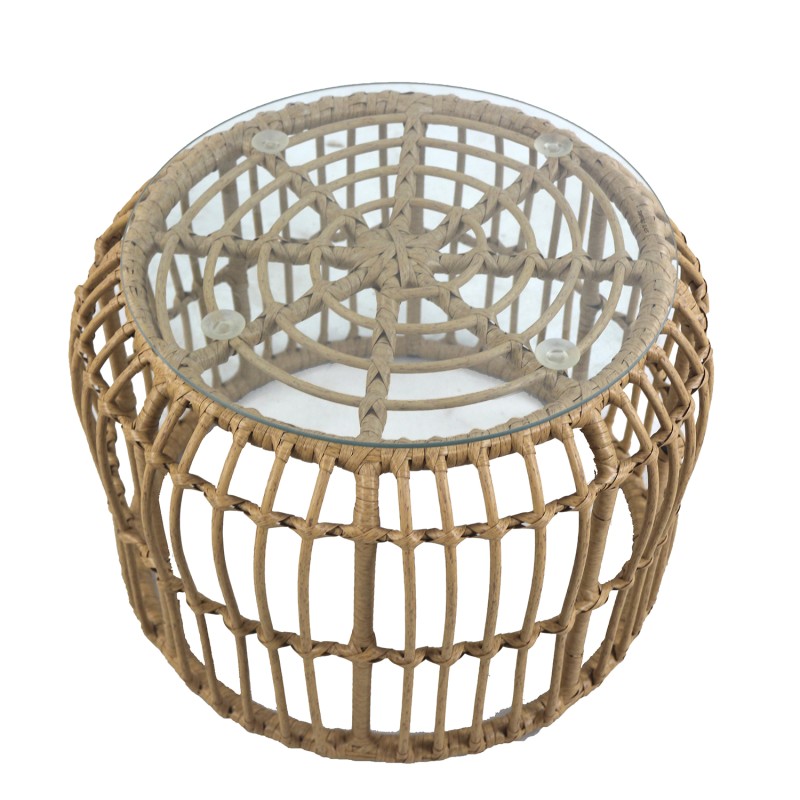 Τραπεζάκι Κήπου ArteLibre ALBIUS Φυσικό Rattan/Μέταλλο/Γυαλί Φ50x35cm