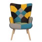 Πολυθρόνα ArteLibre BRIAR Κίτρινο/Μπλε Patchwork Ύφασμα/Ξύλο 73x69x96cm
