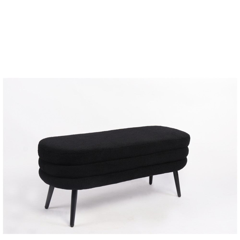Παγκάκι Ottoman ArteLibre TONDO Μαύρο Ύφασμα Teddy/Μέταλλο 42x112x44cm