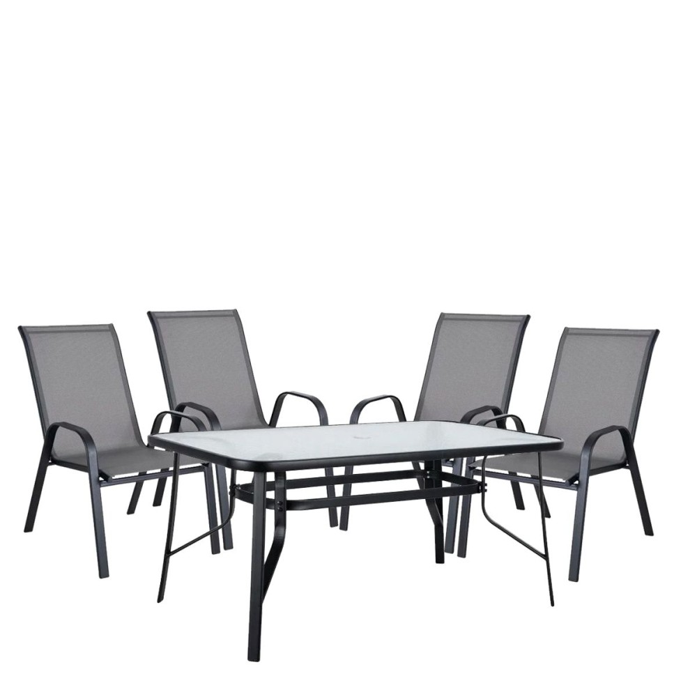 Σετ Τραπεζαρία Κήπου ArteLibre SUN Μέταλλο Μαύρο/Γκρι Με 4 Πολυθρόνες 14990067