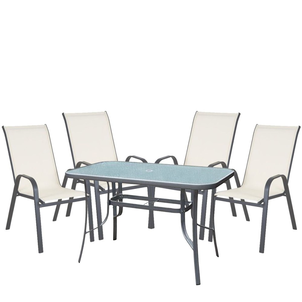 Σετ Τραπεζαρία Κήπου ArteLibre SUN Μέταλλο Γκρι/Κρεμ Με 4 Πολυθρόνες 14990106