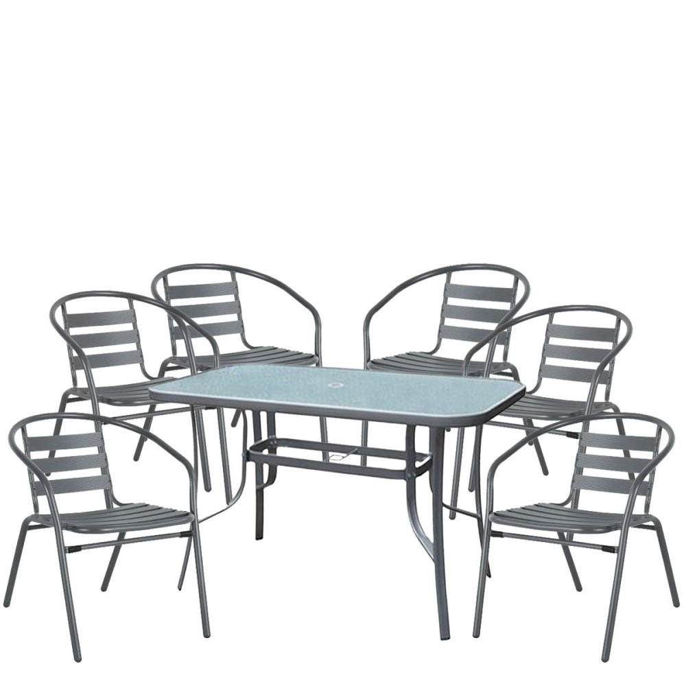 Σετ Τραπεζαρία Κήπου ArteLibre SUN Μέταλλο Γκρι Με 6 Πολυθρόνες 14990108