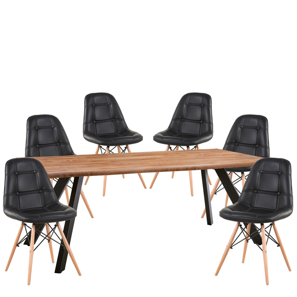 Σετ Τραπεζαρία (6+1) ArteLibre AOSA Μαύρο/Honey Maple Μέταλλο/Ξύλο/PVC/MDF 200x100x76cm 14990420
