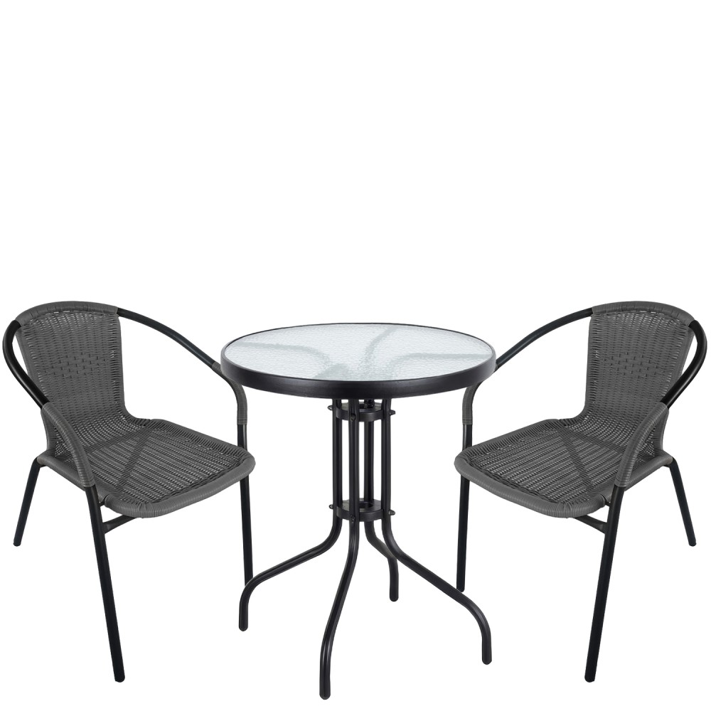 Σετ Τραπεζαρία Κήπου ArteLibre EARTH Μαύρο/Γκρι Rattan/Γυαλί/Μέταλλο Με 2 Πολυθρόνες 14990493
