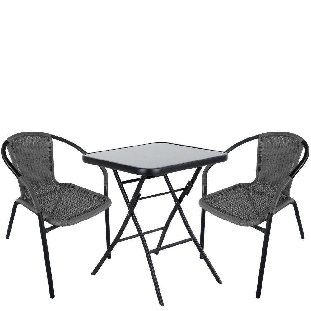 Σετ Τραπεζαρία Κήπου ArteLibre TAURUS Μαύρο/Γκρι Rattan/Γυαλί/Μέταλλο Με 2 Πολυθρόνες 14990496