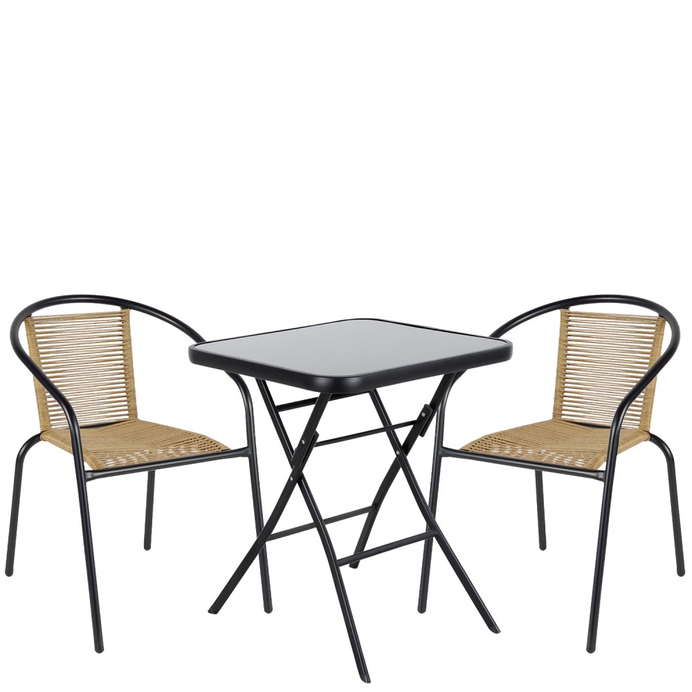 Σετ Τραπεζαρία Κήπου ArteLibre TAURUS Μαύρο/Φυσικό Rattan/Γυαλί/Μέταλλο Με 2 Πολυθρόνες 14990518