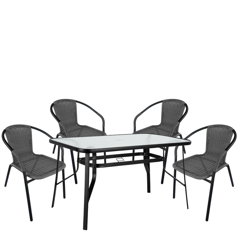 Σετ Τραπεζαρία Κήπου ArteLibre SUN Μαύρο/Γκρι Rattan/Γυαλί/Μέταλλο Με 4 Πολυθρόνες 14990539