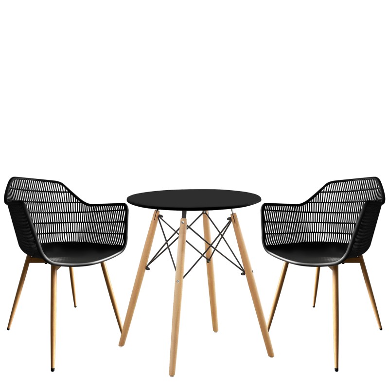 Σετ Τραπεζαρία (2+1) ArteLibre RAPTOR Φυσικό/Μαύρο Μέταλλο/Ξύλο/PP/MDF 60x60x70cm