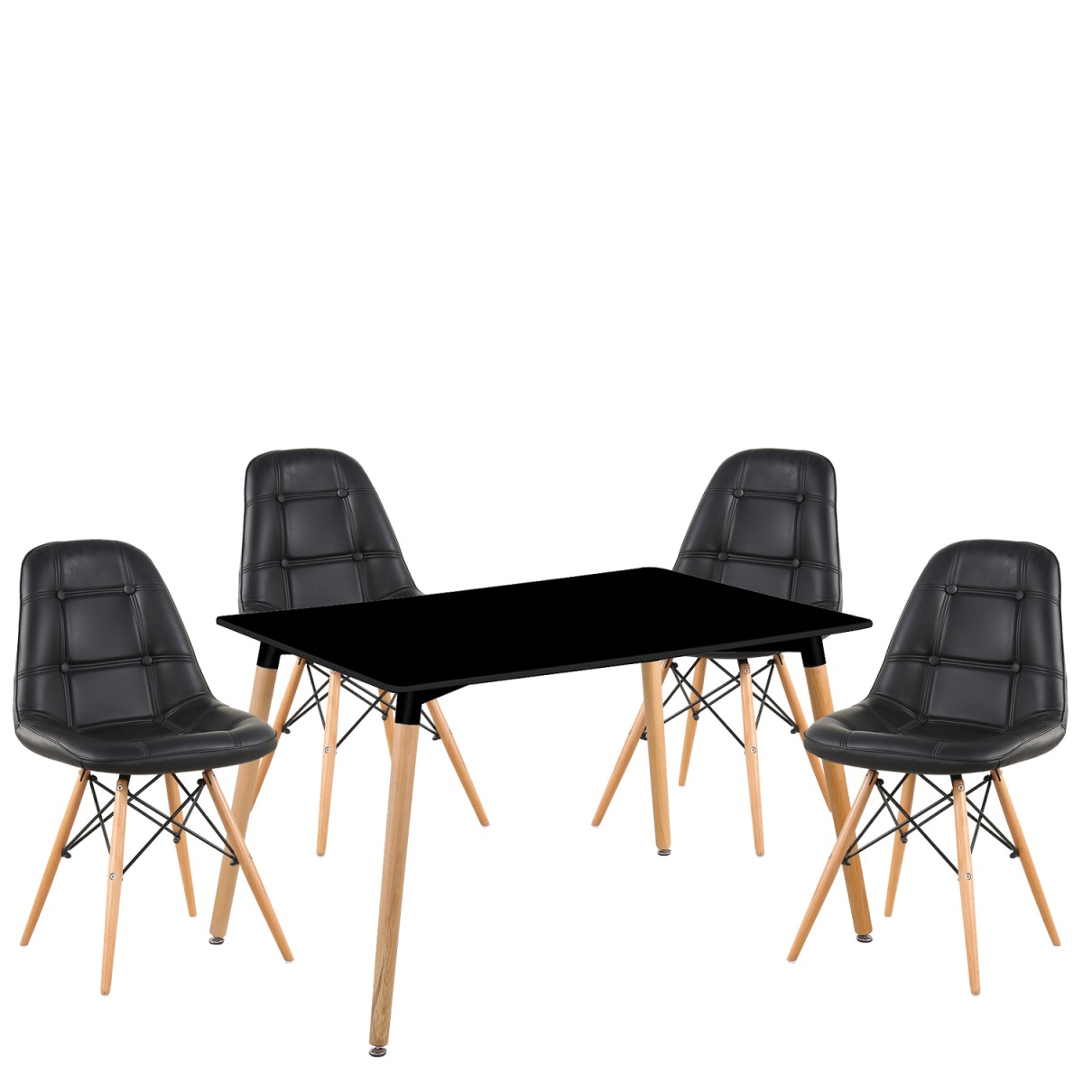 Σετ Τραπεζαρία (4+1) ArteLibre OWLET Μαύρο/Φυσικό PVC/Ξύλο/MDF 120x80x74cm
