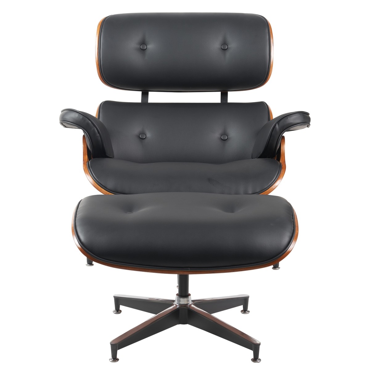 Πολυθρόνα Relax ArteLibre MIREN Με Υποπόδιο Μαύρο/Καφέ Ξύλο/PU 82x92x78cm