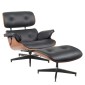 Πολυθρόνα Relax ArteLibre MIREN Με Υποπόδιο Μαύρο/Καφέ Ξύλο/PU 82x92x78cm