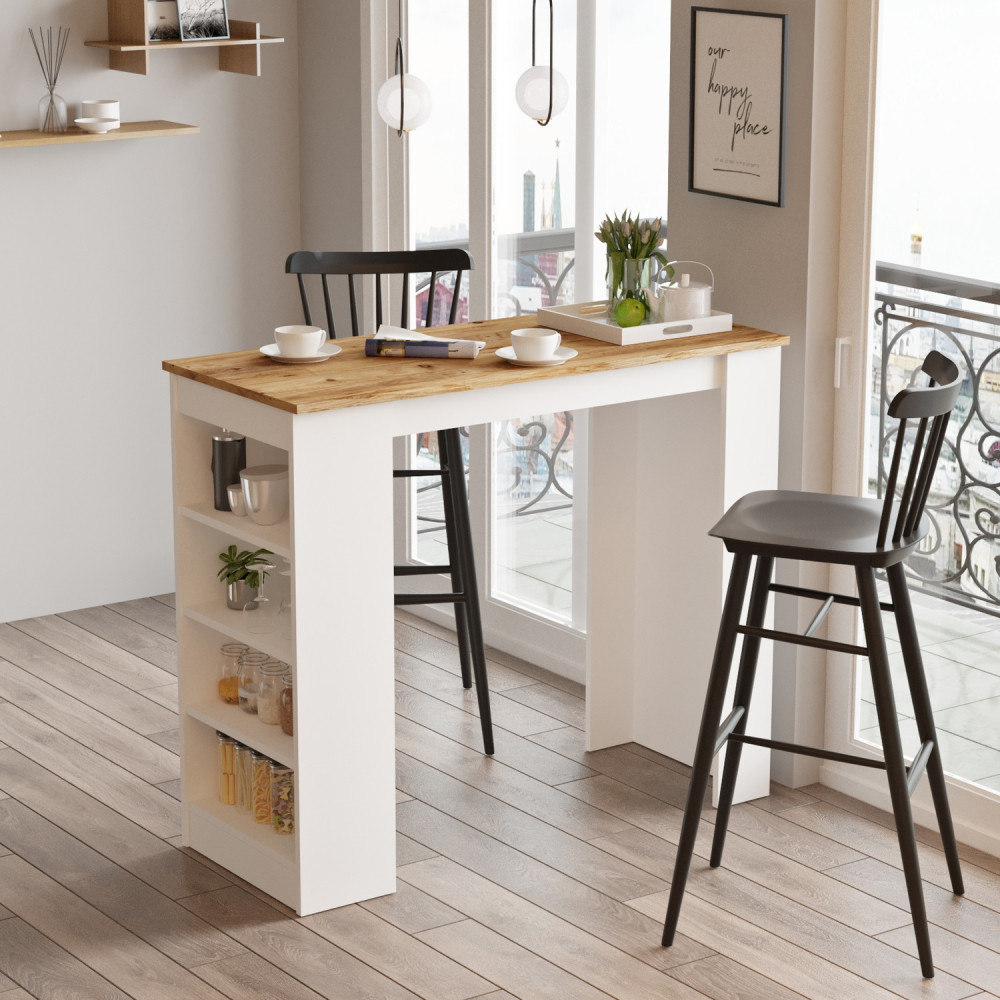Τραπέζι Bar ArteLibre BROCKLEY Πεύκο/Λευκό Μοριοσανίδα 120x51.6x101.8cm