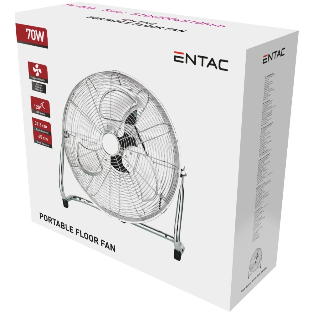Entac Portable Metal Floor Fan 70W