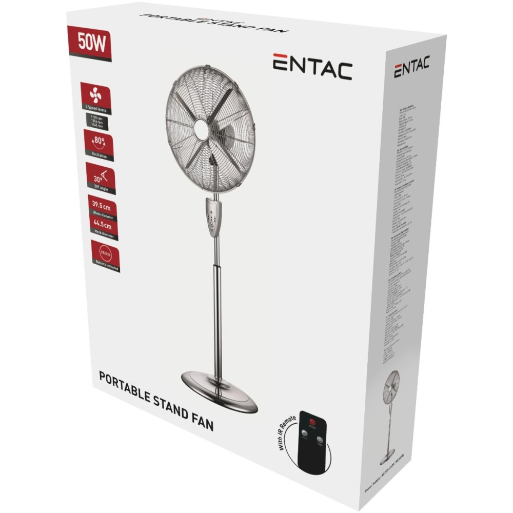 Entac Portable Metal Stand Fan 50W with Remote Controller