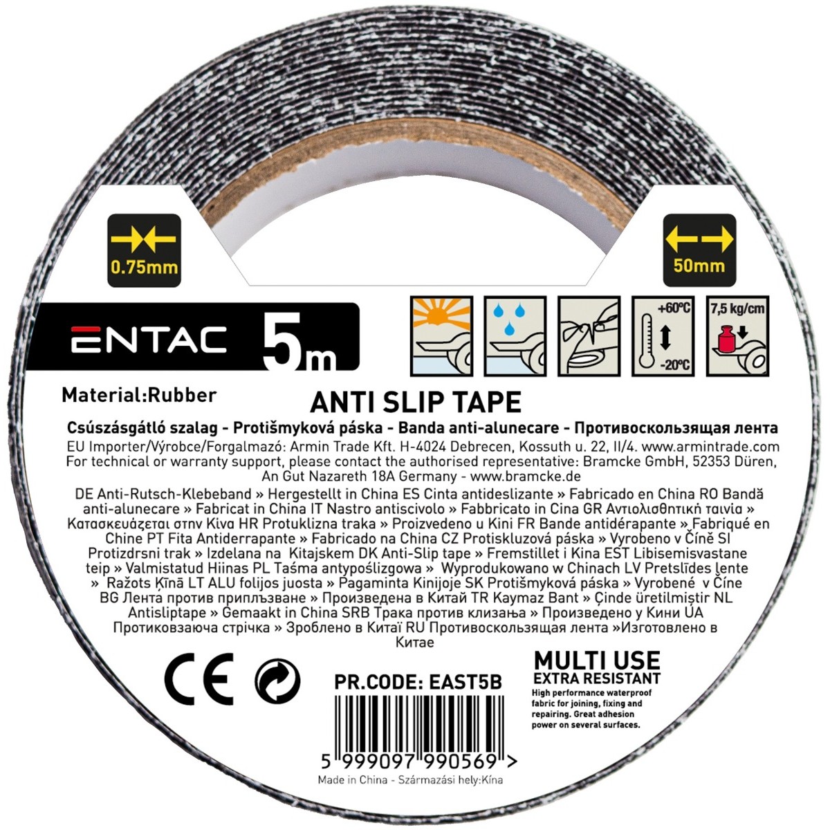 Entac Anti slip tape 0.75x50mm Black 5m