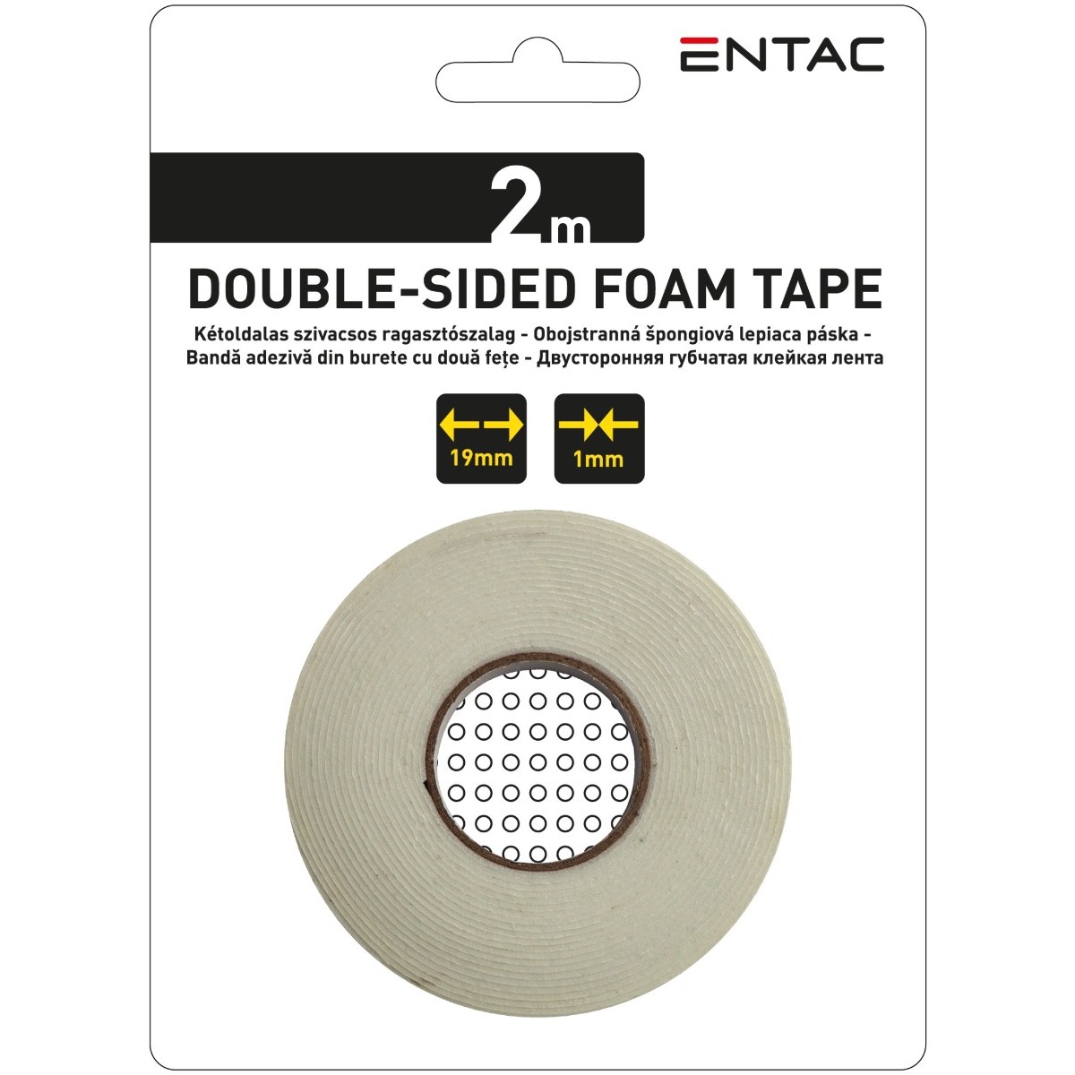 Entac Double side foam tape 1x19mm White 2m