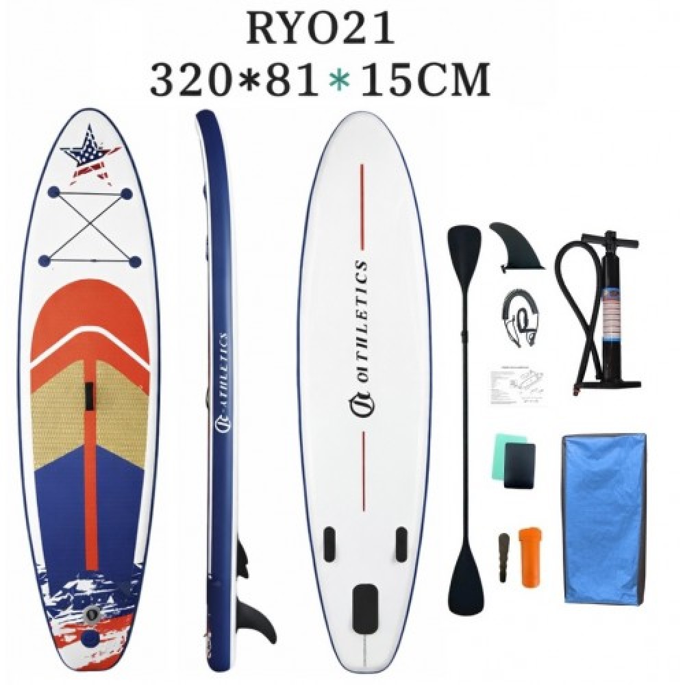 σανίδα SUP N-RY021 φουσκωτή με ΔΙΠΛΟ κουπί, αξεσουάρ και σακίδιο μεταφοράς, 320x81x15cm,