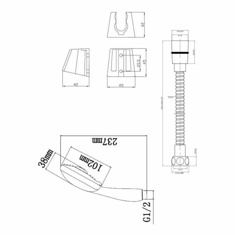 1 κεφαλή ντους και σωλήνα ροής Rousseau Stop'o 2 m 3 θέσεις