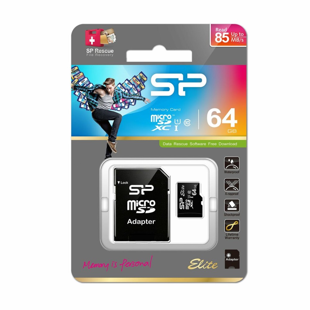 Κάρτα Μνήμης Micro SD με Αντάπτορα Silicon Power SP064GBSTXBU1V10SP SDHC 64 GB