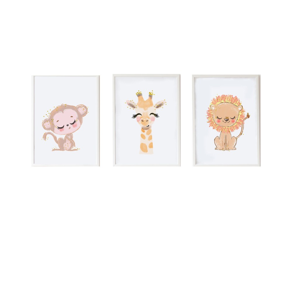Πινακίδες Crochetts 33 x 43 x 2 cm Λέων Μαϊμού Καμηλοπάρδαλη 3 Τεμάχια