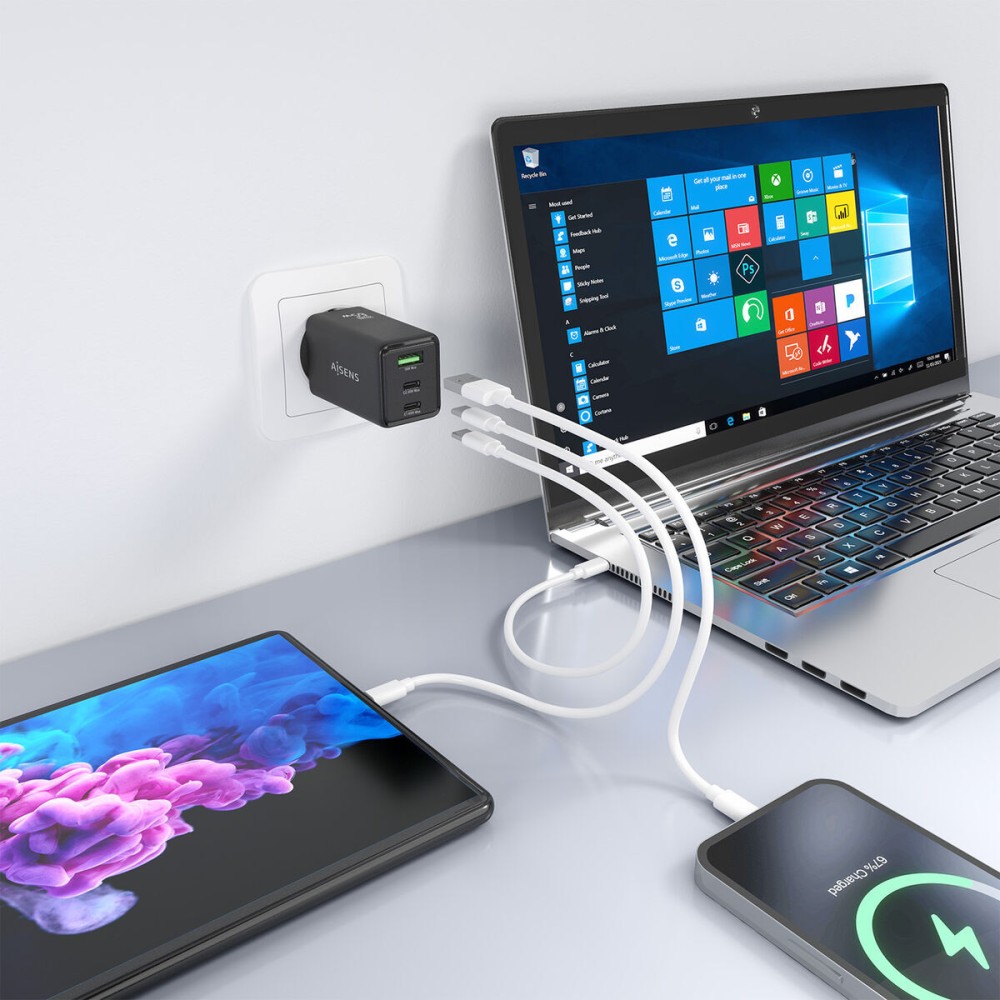 Φορτιστής Τοίχου Aisens ASCH-65W3P073-BK Μαύρο 65 W