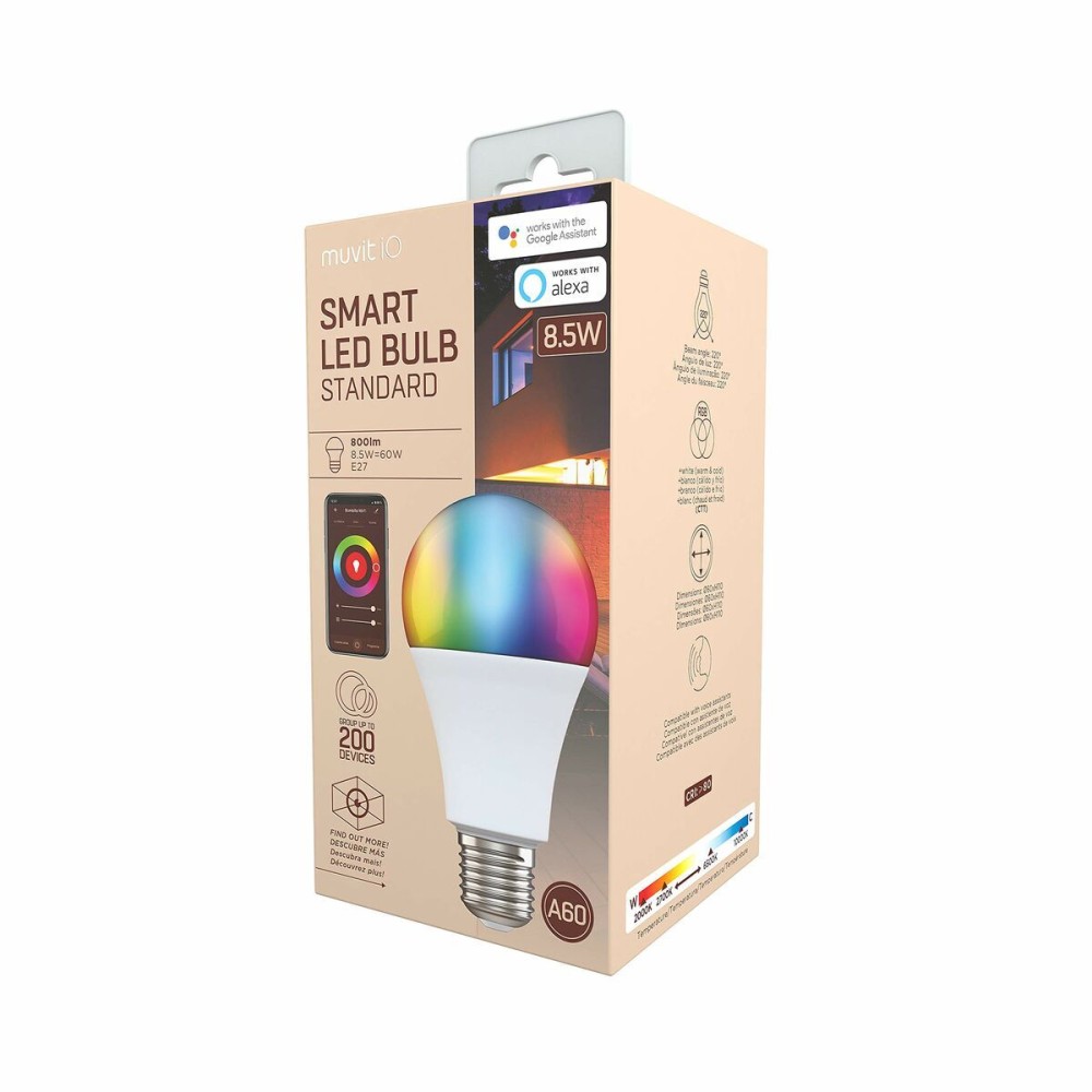 Έξυπνη Λάμπα Muvit 8,5 W E27 2700 K 6500 K 800 lm Wi-Fi LED Λευκό