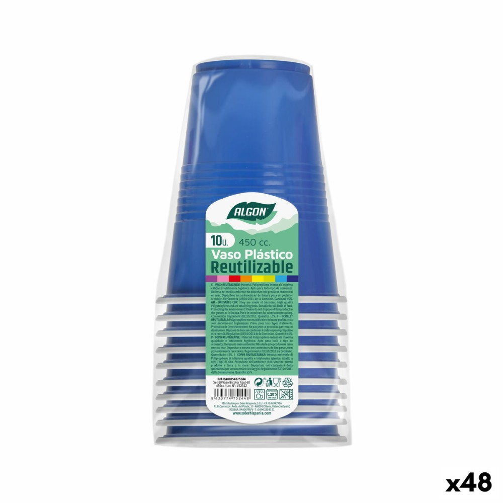 Σετ επαναχρησιμοποιήσιμων ποτήριων Algon Μπλε 48 Μονάδες 450 ml (10 Τεμάχια)