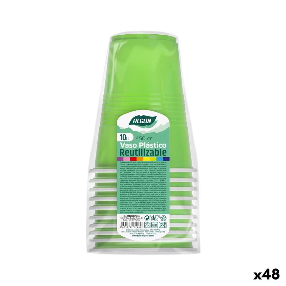 Σετ επαναχρησιμοποιήσιμων ποτήριων Algon Πράσινο 48 Μονάδες 450 ml (10 Τεμάχια)