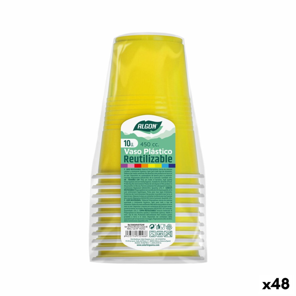 Σετ επαναχρησιμοποιήσιμων ποτήριων Algon Κίτρινο 48 Μονάδες 450 ml (10 Τεμάχια)