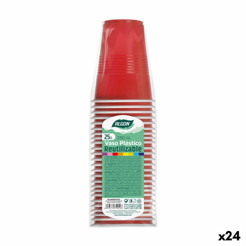 Σετ επαναχρησιμοποιήσιμων ποτήριων Algon Κόκκινο 24 Μονάδες 250 ml (25 Τεμάχια)