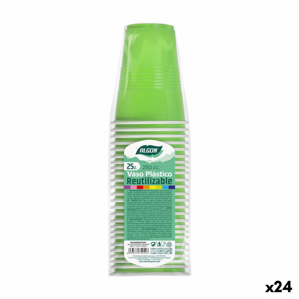 Σετ επαναχρησιμοποιήσιμων ποτήριων Algon Πράσινο 24 Μονάδες 250 ml (25 Τεμάχια)