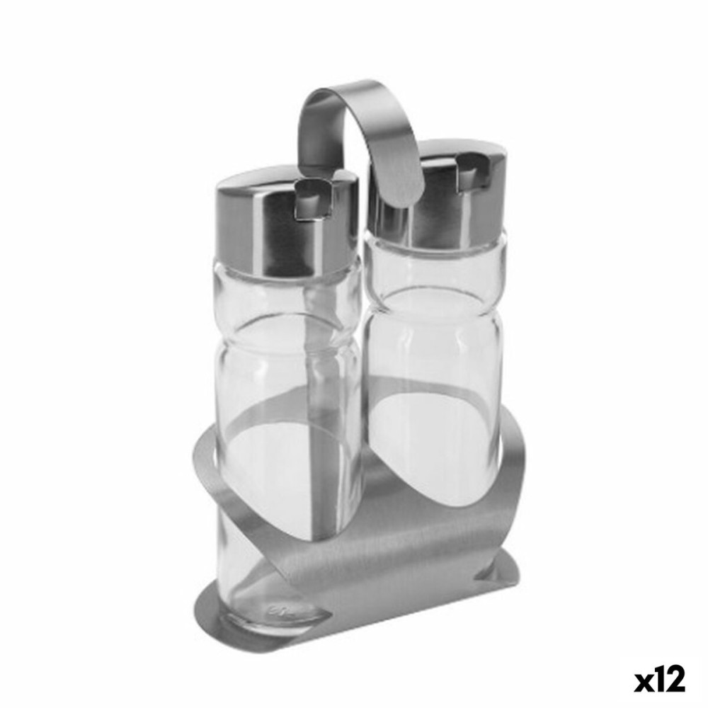 Σετ Λάδι και Ξίδι Διαφανές Ασημί 12 x 8 x 19 cm (12 Μονάδες)