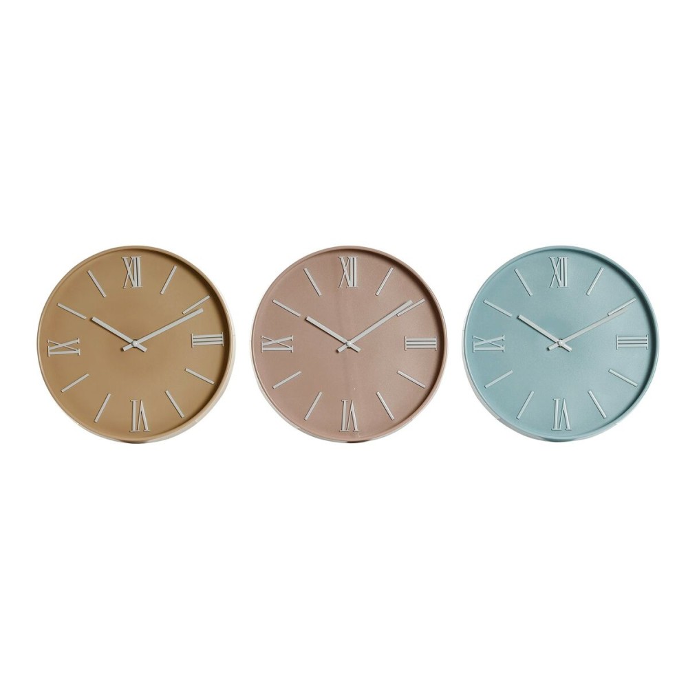 Ρολόι Τοίχου Home ESPRIT Μπλε Ροζ Μουστάρδα PVC 30 x 4 x 30 cm (3 Μονάδες)