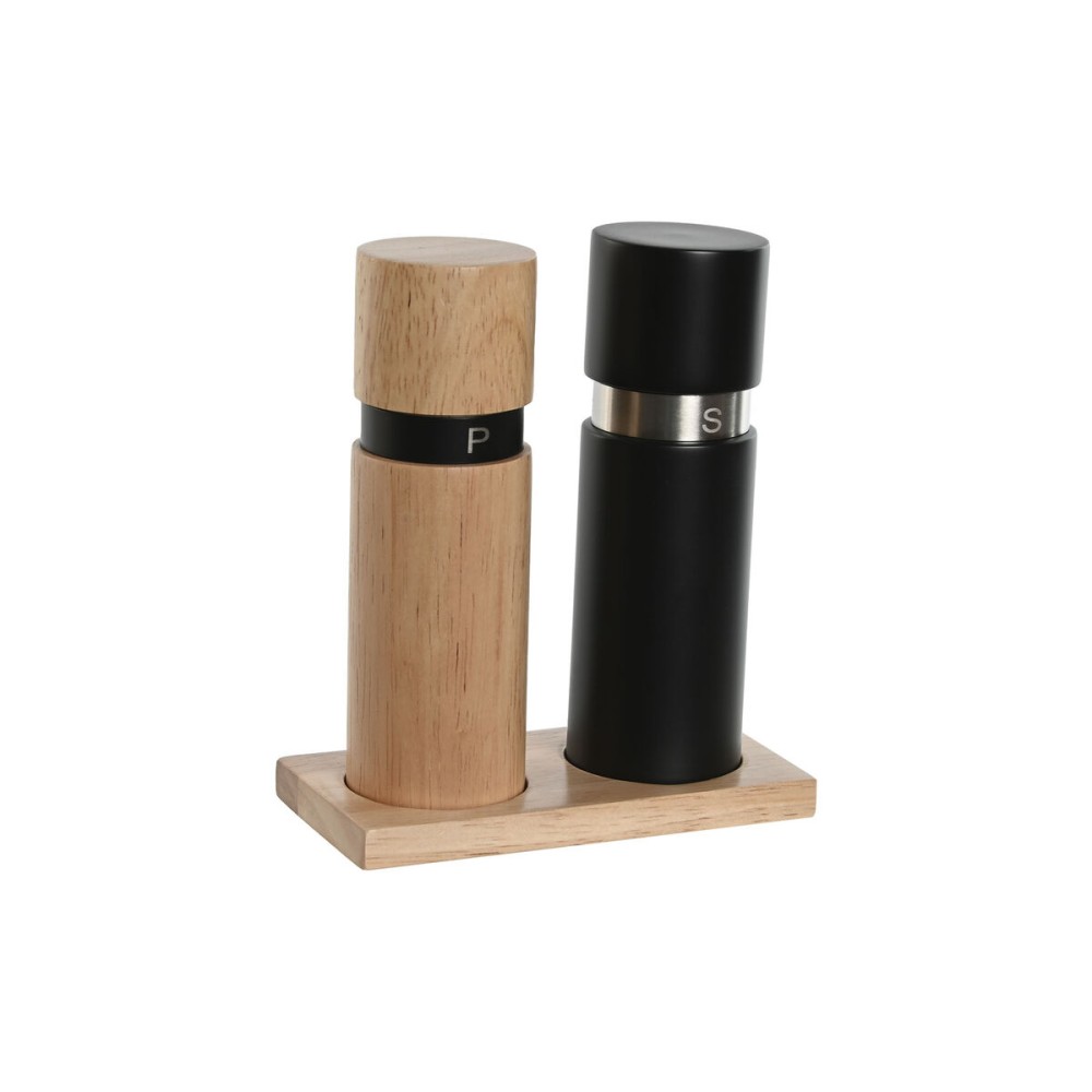 Αλατιέρα και Πιπεριέρα Home ESPRIT Μαύρο Φυσικό Ανοξείδωτο ατσάλι ξύλο καουτσούκ 14 x 7 x 16,5 cm