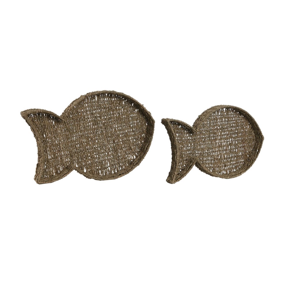 Σετ Δίσκων Home ESPRIT Φυσικό Μέταλλο Ψάρι Μεσογείακός 49 x 33 x 6 cm (x2)