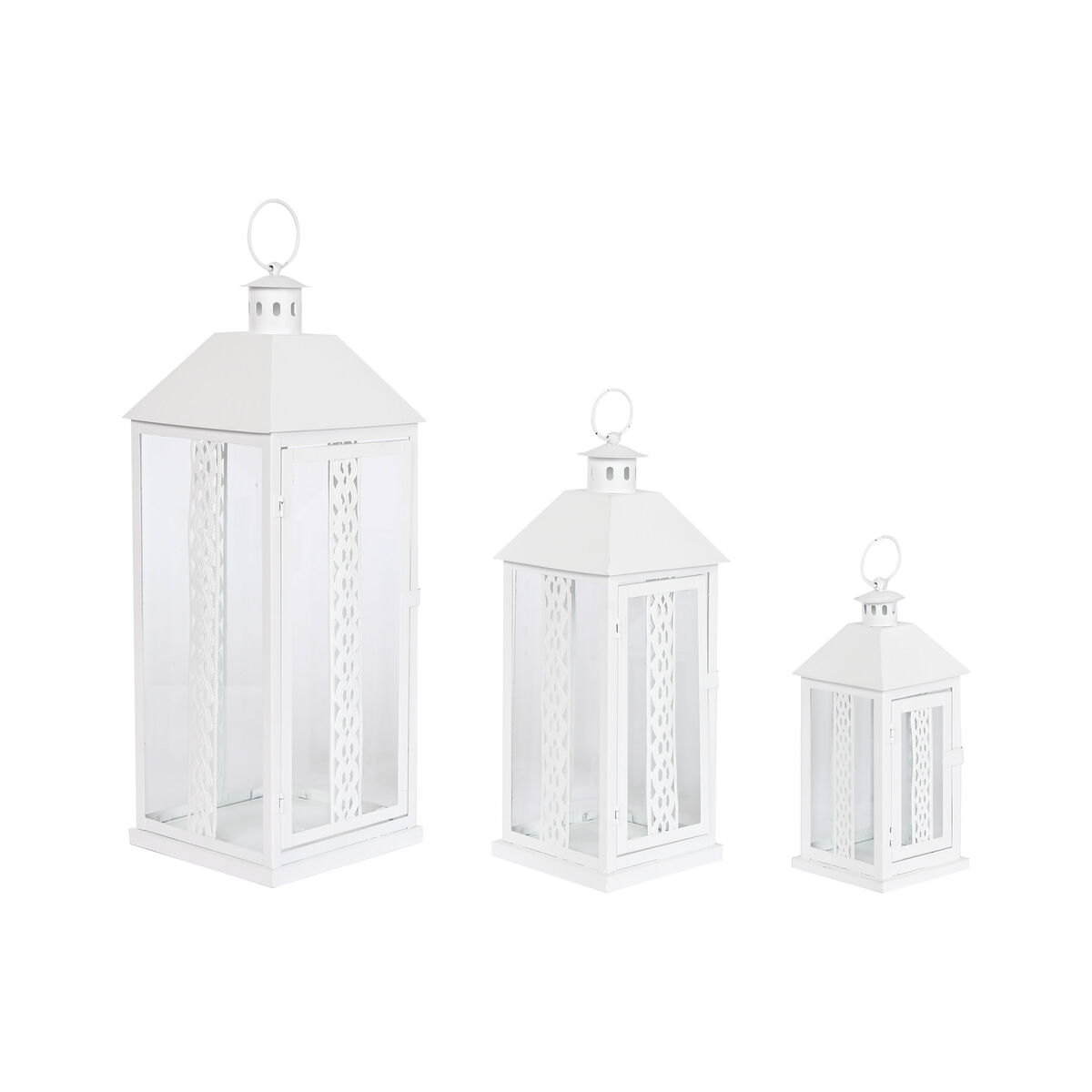 Lanterne Home ESPRIT Λευκό Κρυστάλλινο Σίδερο Shabby Chic 20 x 20 x 55 cm (3 Τεμάχια)