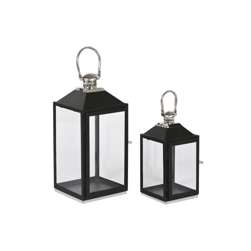 Lanterne Home ESPRIT Μαύρο Ασημί Κρυστάλλινο Χάλυβας 18 x 18 x 41 cm (2 Τεμάχια)
