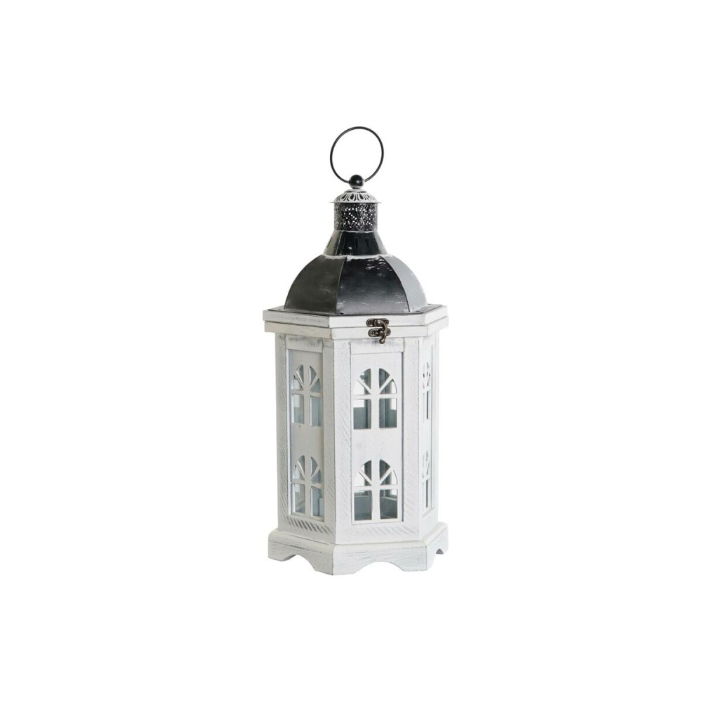 Lanterne DKD Home Decor Παλαιωμένο φινίρισμα Λευκό Σκούρο γκρίζο Ξύλο Κρυστάλλινο 19 x 17 x 39 cm