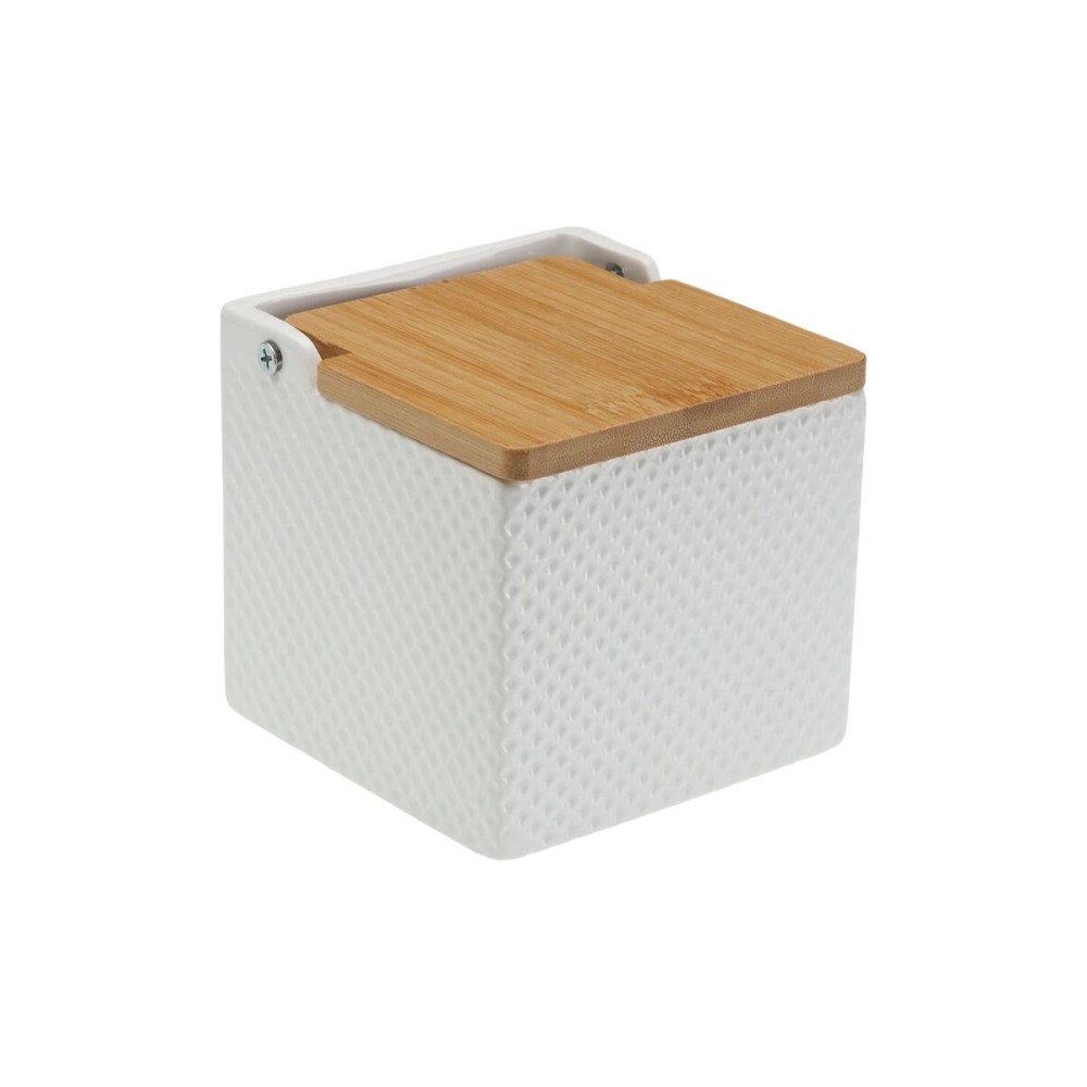 Αλατιέρα με Καπάκι Versa Λευκό Κεραμικά Bamboo Dolomite 11 x 11 x 11 cm