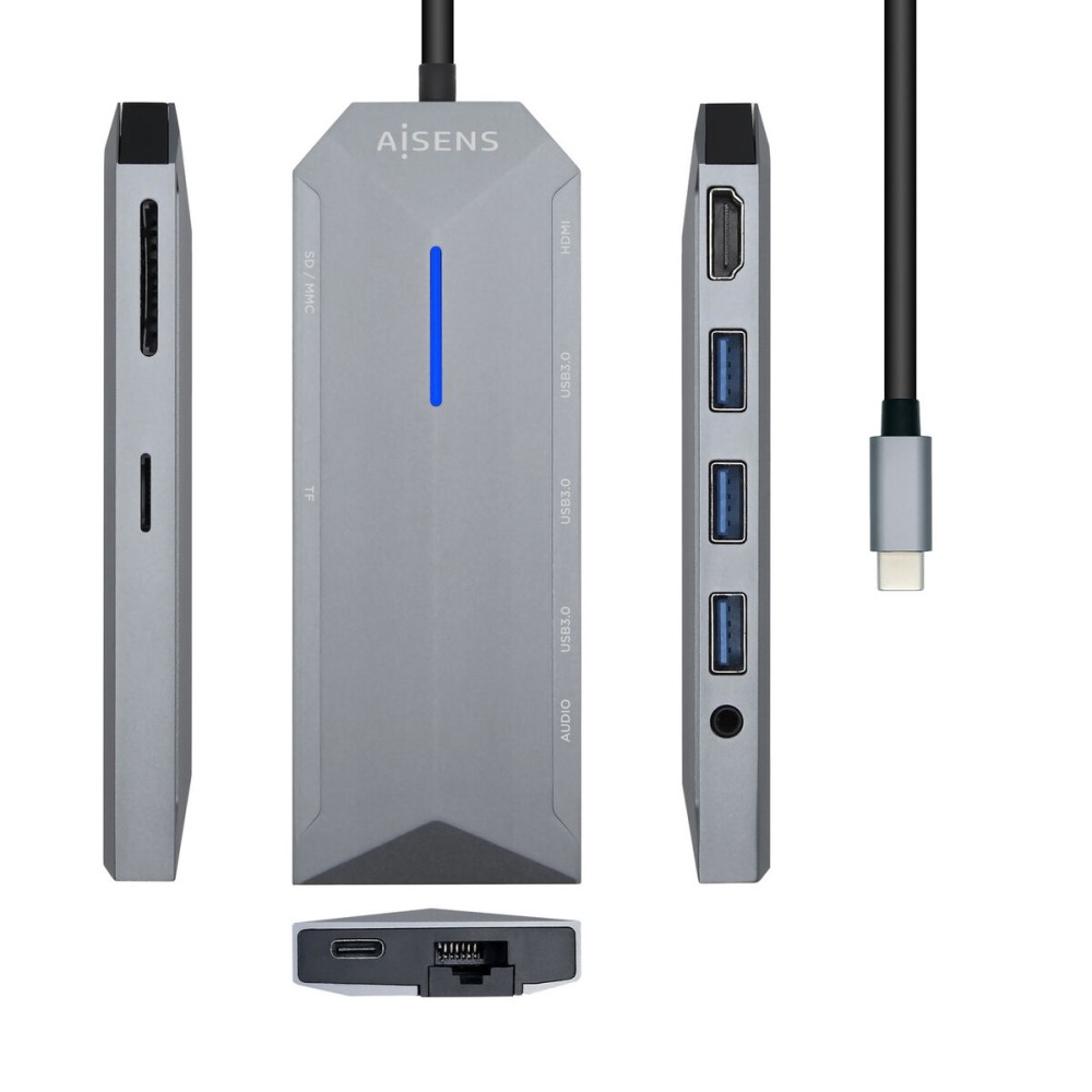USB Hub Aisens ASUC-9P001-GR Γκρι 100 W