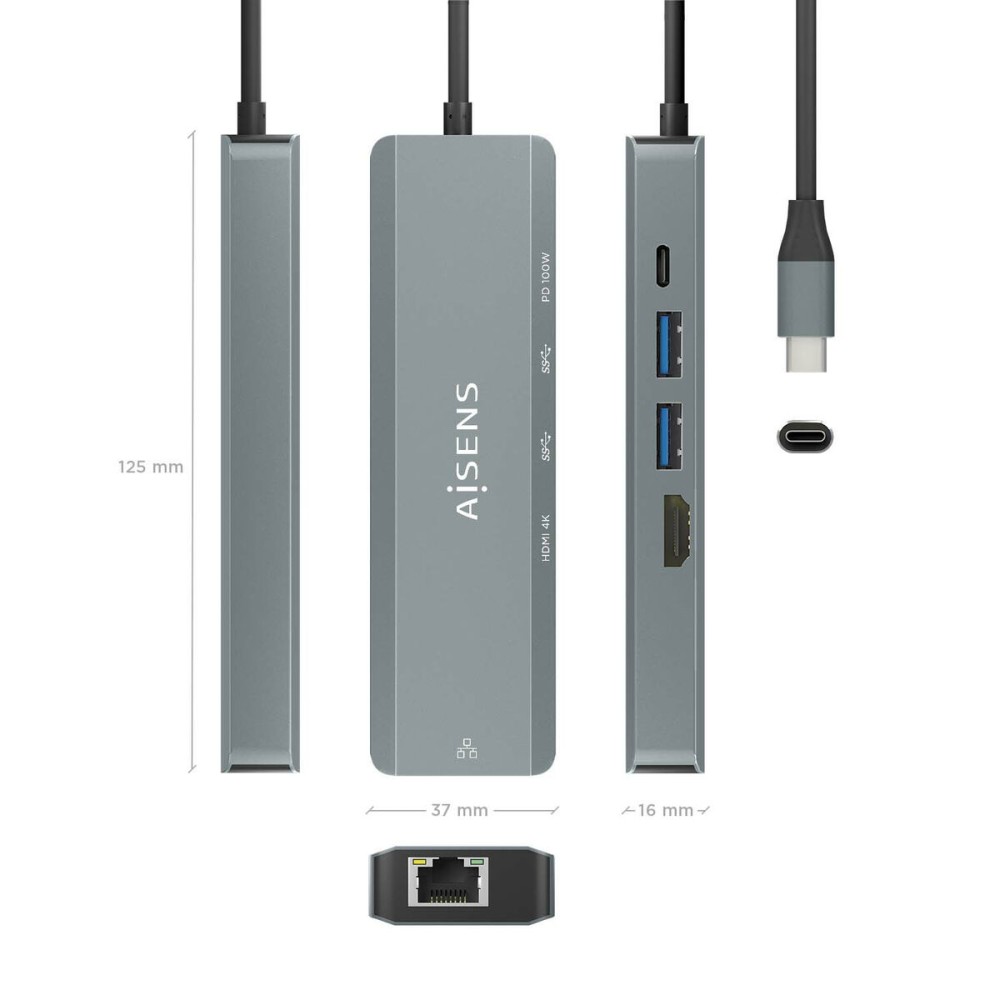 USB Hub Aisens ASUC-5P011-GR Γκρι