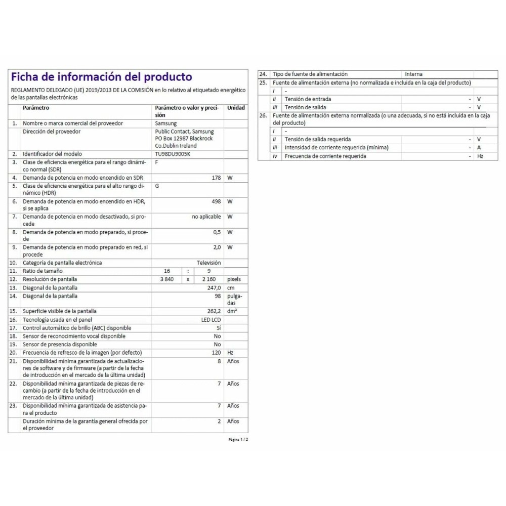 Smart TV Samsung TU98DU9005KX 98 4K Ultra HD 98"