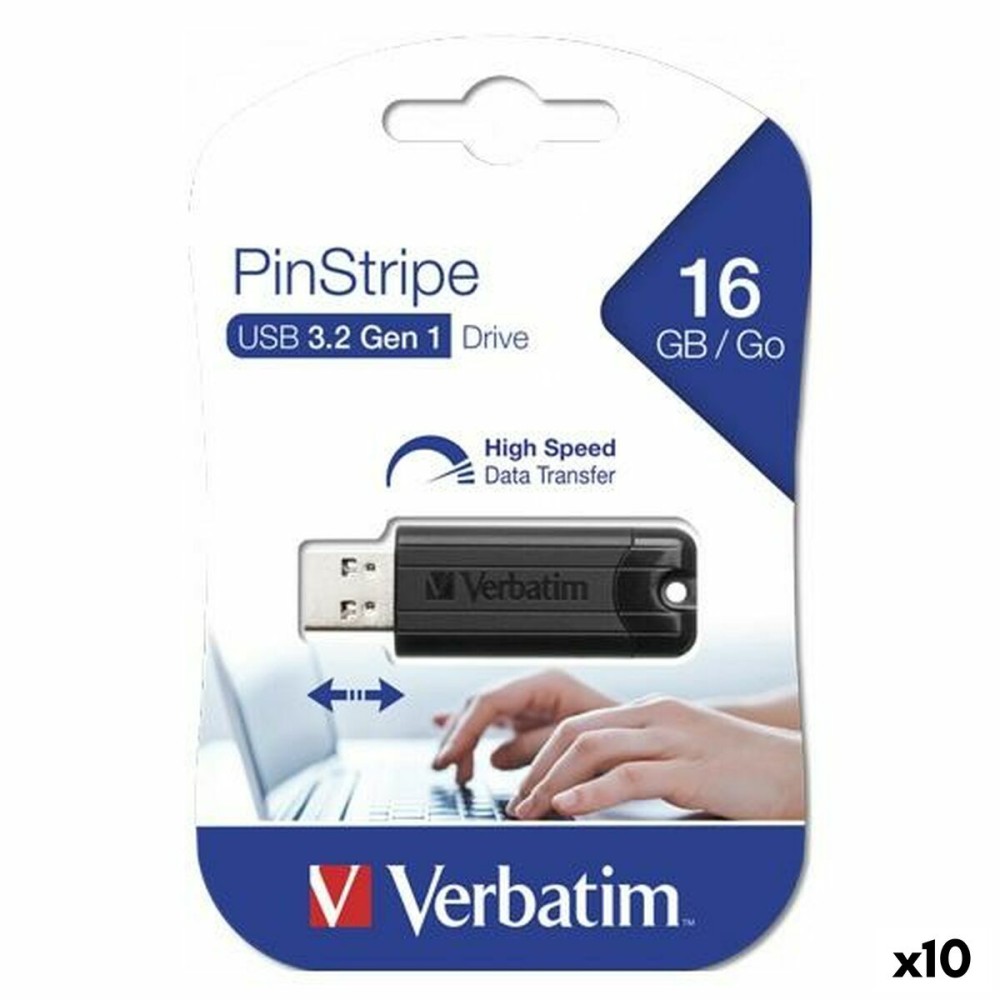 Στικάκι USB Verbatim Pinstripe Μαύρο 16 GB (x10)