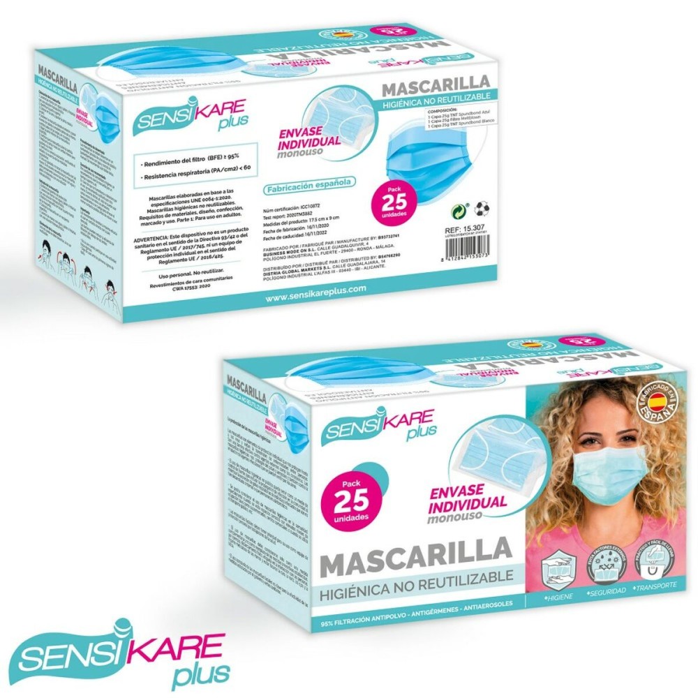 Box of hygienic masks SensiKare 25 Τεμάχια (12 Μονάδες)